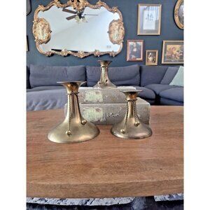 Set 3 Brass Candlestick Holders Decorative Crafts Inc India Rope Ball Design